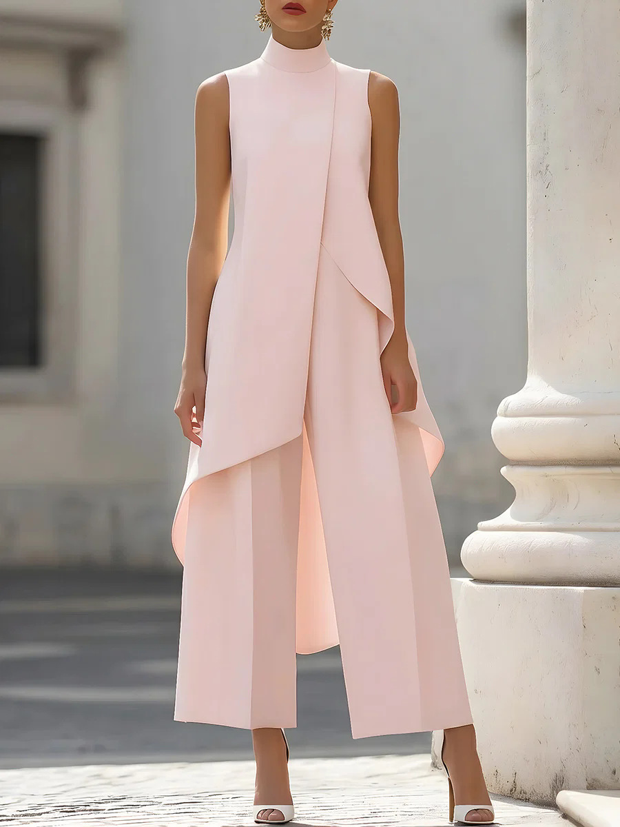 レディース無地ツーピースノースリーブハイネックアシンメトリー - Formal Attire Woman のレビューと価格