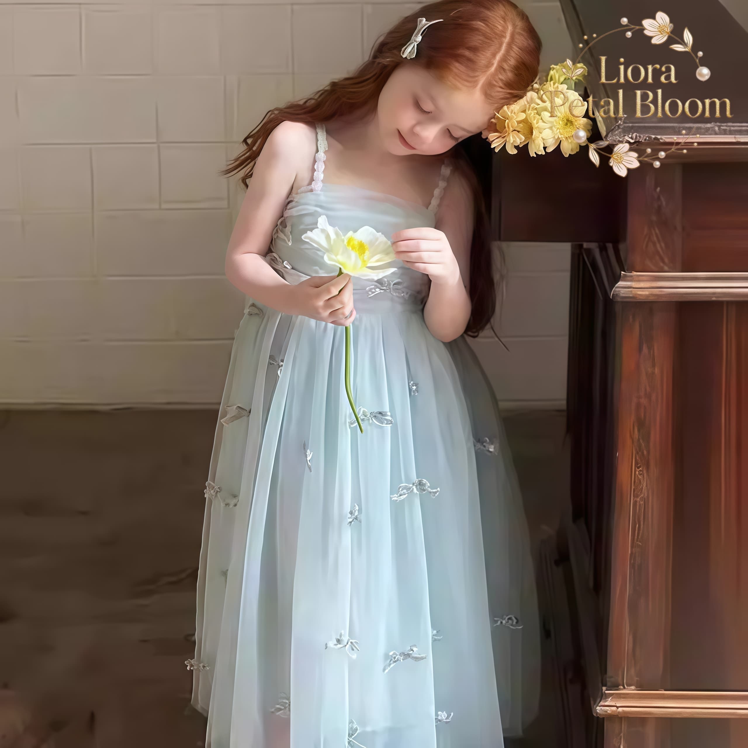 女の子用ブルーリボンアクセントドレス 女の子用絶妙なフォーマ - Formal Attire Woman のレビューと価格